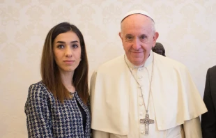 Nobel Peace Prize winner Nadia Murad meets with Pope Francis at the Vatican on Dec. 20, 2018. Vatican Media.